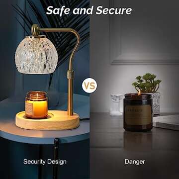 HASUN Candle Warmer Lamp, Vintage Glass Electric Dimmable Candle Warmer Lamp with Timer and Adjustable Height/Heat, 2-8h Timer, Candle Warmer Lamp for Bedroom, Scented Candles Warmer Gold