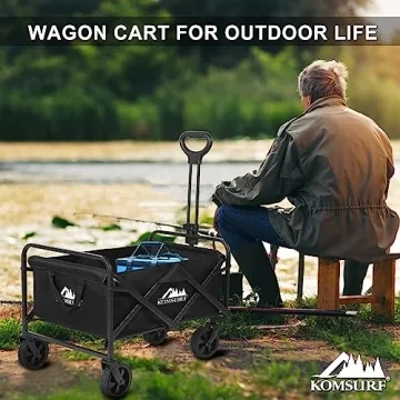 KOMSURF Foldable Utility Wagons Heavy Duty Folding Grocery Cart on Wheels, 200 lbs Capacity with Side Pockets for Garden, Shopping, Sporting and Beach Outdoor Use