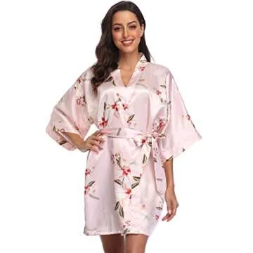 Season Dressing Women Floral Robes - Bridesmaids Short Satin Kimono Sleepwear