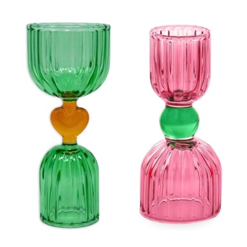 ban.do Tipsy Turvy Cocktail Measuring Jigger Set - Stylish Pink & Green Glass