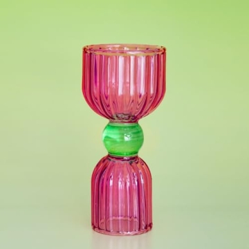 Tipsy Turvy Pink & Green Glass Jigger Set for Cocktails