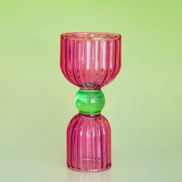 Tipsy Turvy Pink & Green Glass Jigger Set for Cocktails