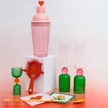 Tipsy Turvy Pink & Green Glass Jigger Set for Cocktails