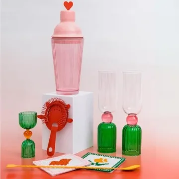 Tipsy Turvy Pink & Green Glass Jigger Set for Cocktails