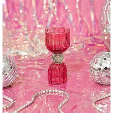 Tipsy Turvy Pink & Green Glass Jigger Set for Cocktails