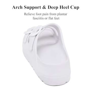 Women's White Platform Sandals with Arch Support, Adjustable Two Strap Thick Soles Sandal, Comfort Lightweight Slides Beach Home and Street