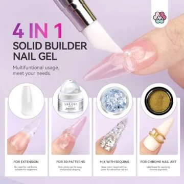 SAVILAND Solid Builder Nail Gel - 60g Large Capacity 3D Nail Gel Sculpting Gel for Nail Art Non-Sticky Hand Hard Gel Carving Gel Nail Glue Extension Gel with Sequins Chrome Nail Powder DIY Salon Home