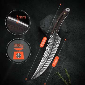 TIVOLI Feather Carving Knife,8 inch Boning Butcher Knife for Meat Cutting, Hand Forged High Carbon Steel Viking Fillet Knife for Brisket Outdoor Camping BBQ Father's Day Christmas Gift Men Women