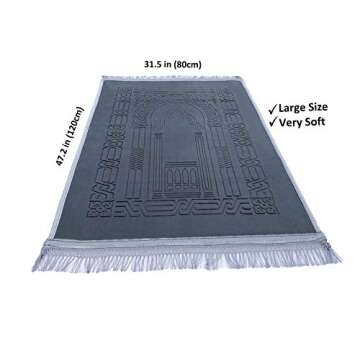 Prayer Rug Muslim Mat Islamic - Thick Large Grey Padded Sajadah for Kids Men Women with Islam Prayer...