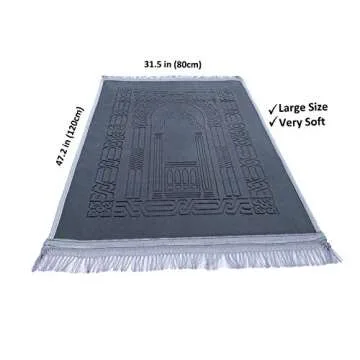 Prayer Rug Muslim Mat Islamic - Thick Large Grey Padded Sajadah for Kids Men Women with Islam Prayer...