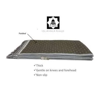Prayer Rug Muslim Mat Islamic - Thick Large Grey Padded Sajadah for Kids Men Women with Islam Prayer Beads for Eid Travel Ramadan, Soft Luxury Great for Knees and Forehead