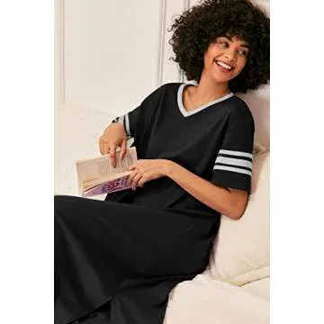 Ekouaer Womens V Neck Long Nightgown Sleepwear S-4XL