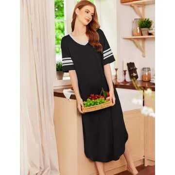 Ekouaer Womens V Neck Long Nightgown Sleepwear S-4XL