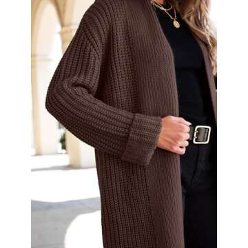 ANRABESS Women Knit Long Cardigan Long Sleeve Open Front Lapel Oversized Sweater Coat 2024 Fall Duster Outerwear Clothes Red Brown Medium