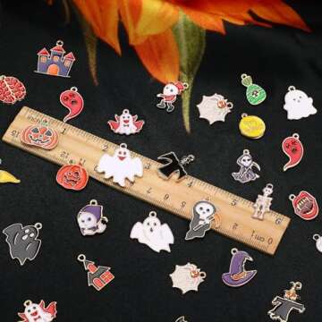 SANNIX 110Pcs 55 Pairs Halloween Charms Gold Enamel Jewelry Pendants for Halloween Earring Bracelet Necklace Craft Making