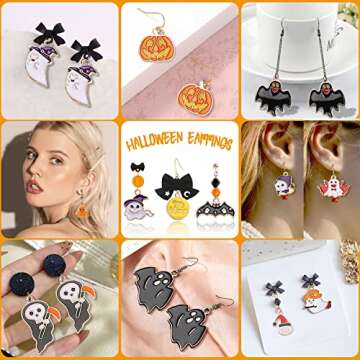 SANNIX 110Pcs 55 Pairs Halloween Charms Gold Enamel Jewelry Pendants for Halloween Earring Bracelet Necklace Craft Making