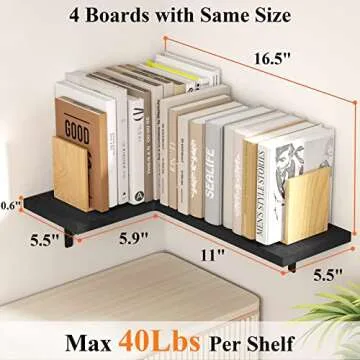 Love-KANKEI Corner Shelf Wall Mounted,Floating Wall Shelves for Storage,Rustic Wood Hanging Shelves for Display,Bathroom Kitchen Bedroom Living Room,Set of 4,Black