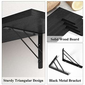 Love-KANKEI Corner Shelf Wall Mounted,Floating Wall Shelves for Storage,Rustic Wood Hanging Shelves for Display,Bathroom Kitchen Bedroom Living Room,Set of 4,Black