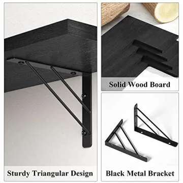 Love-KANKEI Corner Shelf Wall Mounted,Floating Wall Shelves for Storage,Rustic Wood Hanging Shelves for Display,Bathroom Kitchen Bedroom Living Room,Set of 4,Black