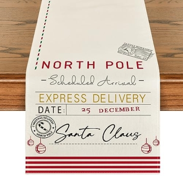 Colorful Santa's Workshop Table Runner for Christmas