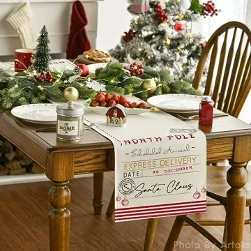 Colorful Santa's Workshop Table Runner for Christmas