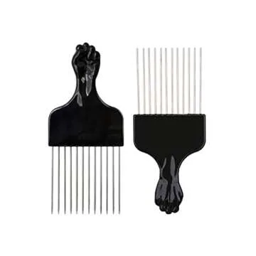 Afro Pick Comb Metal Stainless Steel Teeth Plastic Hair Detangling and Styling Comb for Braids, Wigs, Curly American and Africian Hairs