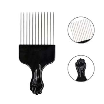 Afro Pick Comb Metal Stainless Steel Teeth Plastic Hair Detangling and Styling Comb for Braids, Wigs, Curly American and Africian Hairs