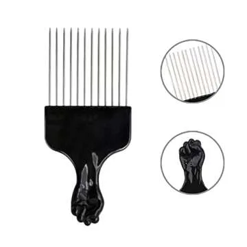 Afro Pick Comb Metal Stainless Steel Teeth Plastic Hair Detangling and Styling Comb for Braids, Wigs, Curly American and Africian Hairs