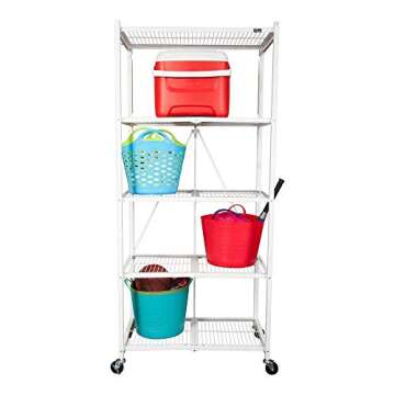 Origami 5 Shelf Foldable Storage Shelves No Assembly Needed with Wheels and Multiple Color Options for Home, Kitchen, and Office, White