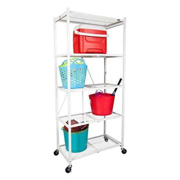 Origami 5 Shelf Foldable Storage Shelves No Assembly Needed with Wheels and Multiple Color Options for Home, Kitchen, and Office, White