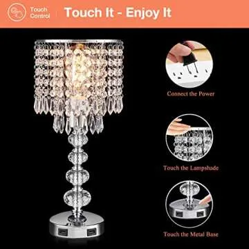 Acaxin Crystal Table Lamp with USB Charging Ports
