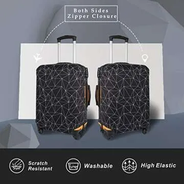 Explore Land Travel Luggage Cover Suitcase Protector - Fits 18-22 Inch (Black Polygonal, S)