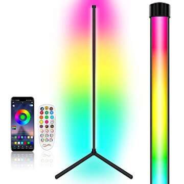 hizpo RGB Dimmable Floor lamp Corner Lights,25W 150 LED Beads Color Changing Standing Lamps with Bluetooth Smart App Romote Control,Music Sync/Timing Atmosphere Lamp for Living Room Bedroom