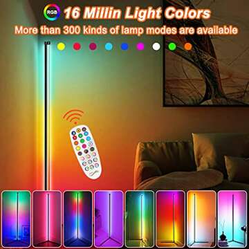 hizpo RGB Dimmable Floor lamp Corner Lights,25W 150 LED Beads Color Changing Standing Lamps with Bluetooth Smart App Romote Control,Music Sync/Timing Atmosphere Lamp for Living Room Bedroom