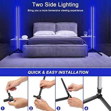 hizpo RGB Dimmable Floor lamp Corner Lights,25W 150 LED Beads Color Changing Standing Lamps with Bluetooth Smart App Romote Control,Music Sync/Timing Atmosphere Lamp for Living Room Bedroom