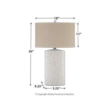 Signature Design by Ashley - Shelvia Textured Ceramic Table Lamp - Oval Drum Shade - Antique White