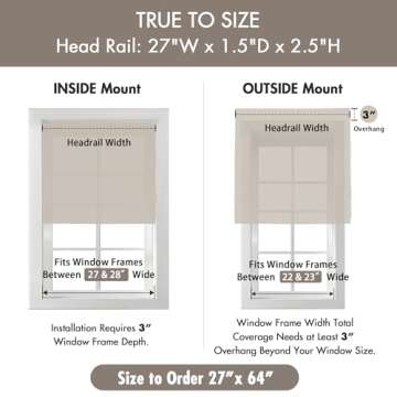 Madison Park Galen Cordless Roman Shades - Fabric Privacy Single Panel Total Blackout, Energy Efficient, Thermal Insulated Window Blind Treatment, for Bedroom, Living Room Decor, 27" x 64", Ivory