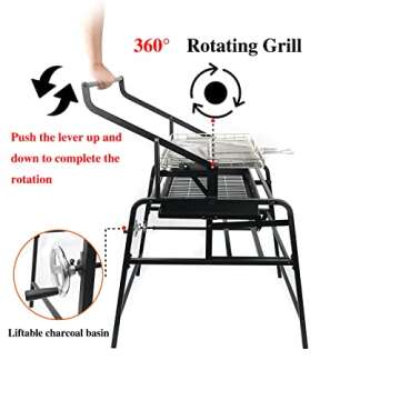 Charcoal Grill for Picnic and Camping - 360° Rotating Grill