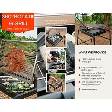 Portable 360° Rotating Charcoal Grill for Camping