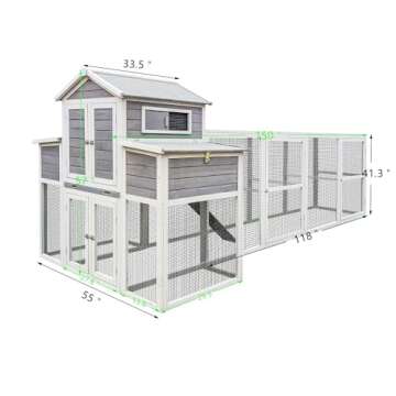 YOPTO 150" Chicken Coop with Nesting Boxes & Sliding Door
