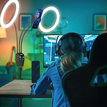 SEBIDER Dual 10" LED Ring Light with Tripod Stand & Phone Holder, Selfie Circle Lights with 5 Light ...