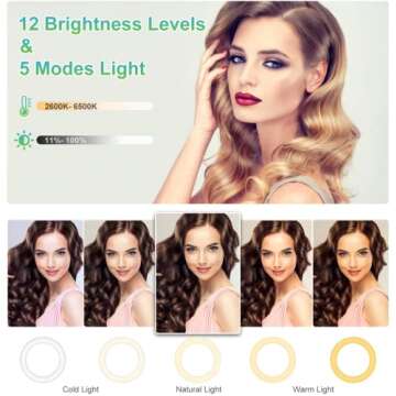 SEBIDER Dual 10" LED Ring Light with Tripod Stand & Phone Holder, Selfie Circle Lights with 5 Light Modes (2700-6500K)&12 Brightness Compatible for Makeup/Photography/TikTok/YouTube/Live Stream