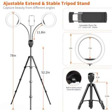 SEBIDER Dual 10" LED Ring Light with Tripod Stand & Phone Holder, Selfie Circle Lights with 5 Light Modes (2700-6500K)&12 Brightness Compatible for Makeup/Photography/TikTok/YouTube/Live Stream
