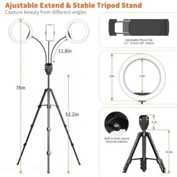 SEBIDER Dual 10" LED Ring Light with Tripod Stand & Phone Holder, Selfie Circle Lights with 5 Light Modes (2700-6500K)&12 Brightness Compatible for Makeup/Photography/TikTok/YouTube/Live Stream