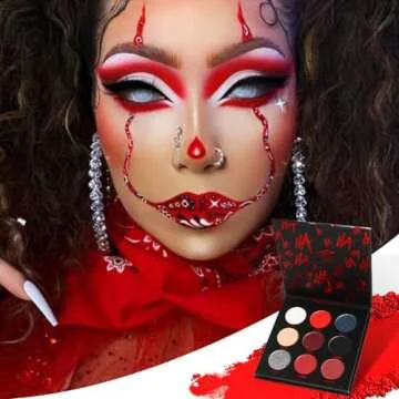 ecofavor Red Goth Eyeshadow Palette - 9 Colors True Hot Red Black Eye Shadows | Halloween Glitters Makeup | Matte Shimmer High Pigmentation | Clown Vampire SFX Halloween Christmas Palette