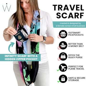 WAYPOINT GOODS Infinity Travel Scarf with Hidden Zipper Pocket - Dreamsoft Bamboo + Cotton - Airplan...
