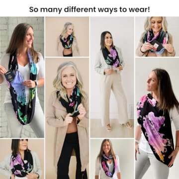 WAYPOINT GOODS Infinity Travel Scarf with Hidden Zipper Pocket - Dreamsoft Bamboo + Cotton - Airplane Travel Essentials: Pillow, Blanket, Money Belt, Passport Holder for Female Travelers - World Map