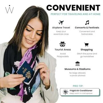 WAYPOINT GOODS Infinity Travel Scarf with Hidden Zipper Pocket - Dreamsoft Bamboo + Cotton - Airplane Travel Essentials: Pillow, Blanket, Money Belt, Passport Holder for Female Travelers - World Map