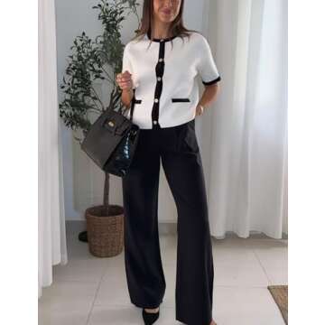 IMCTAH Womens Knit Cardigan Sweaters Fall Fashion Short Sleeve Button Down Cropped Coat Jacket with Pocket(White-XS)