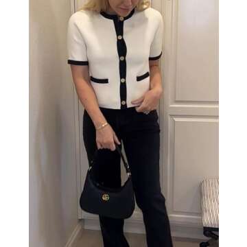 IMCTAH Womens Knit Cardigan Sweaters Fall Fashion Short Sleeve Button Down Cropped Coat Jacket with Pocket(White-XS)